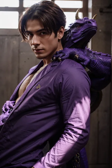 a male human with purple dragon features