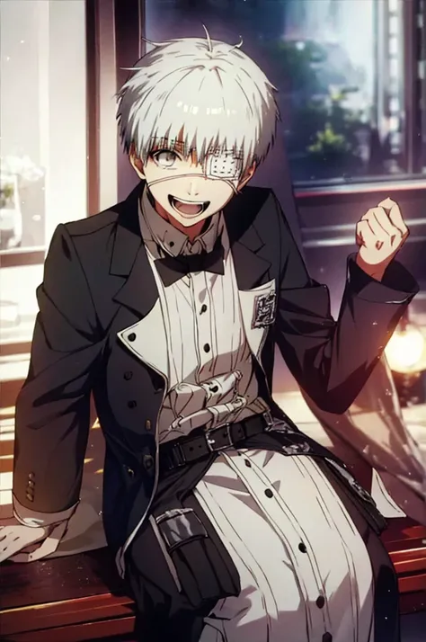 tokyo ghoul kaneki ken laughing white hair