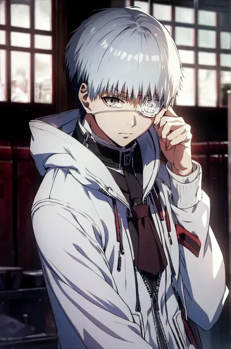 tokyo ghoul kaneki ken glaring white hair upper body