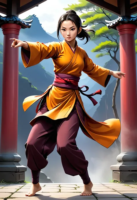 ((masterpiece, best quality, very high quality, 1080p, full_body visible)), solo girl, female monk, martial art.