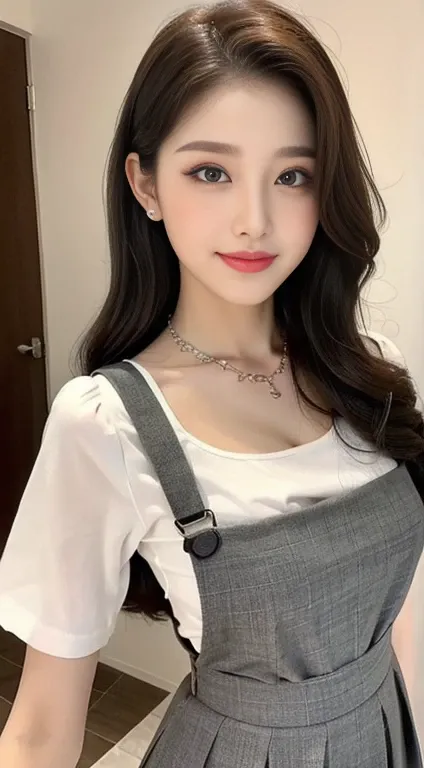 realism,Beautiful and cute girl of 18 years old, masterpiece, Best quality，crystal necklace， Beautiful girl，He has a pair of big eyes like a god，Long eyelashes，Colored Contact Lenses，Sweet eyes，There are also silkworms，Sweet smile，（Face fill light），externa...