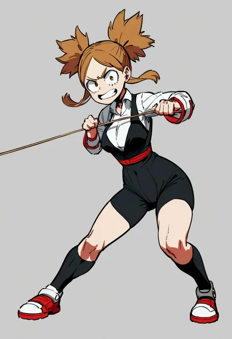 ochako from my hero academia , full body , tug of war sport, aggressive.