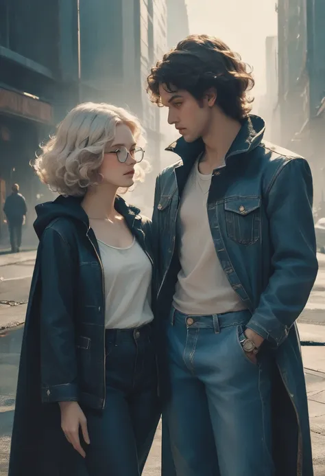 handsome guy with dark curly hair and blue eyes in a jacket and cloak of an aristocrat, black trousers and a cool metal watch, a...