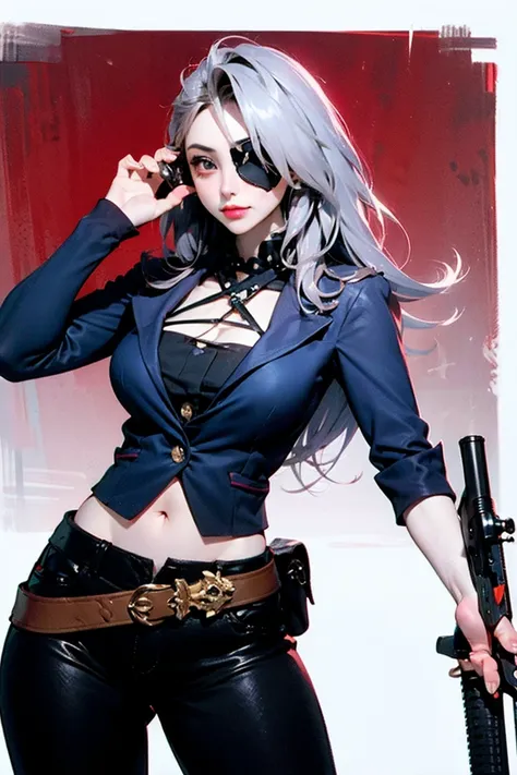 high quality、high resolution、fine details、pirate、eye patch、he has a gun,マント