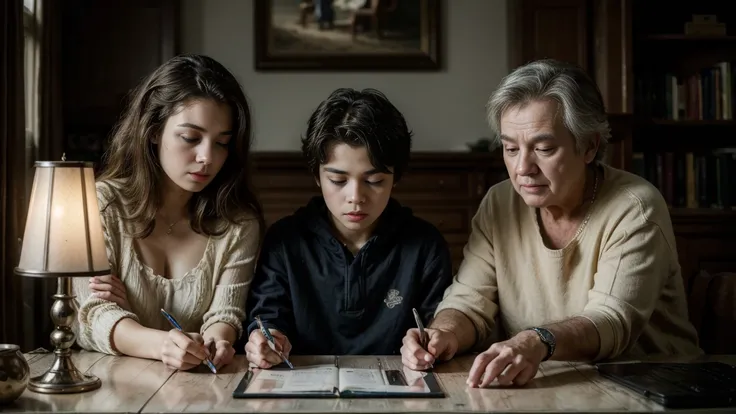 (Highest quality, Ultra HD, 16k, Masterpiece) , children and grandparents gathered around a computer