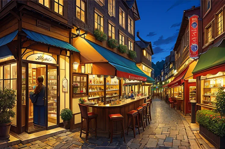 (masterpiece, Highest quality, Highest quality, Official Art, beautifully、aesthetic:1.2), Europe、French cityscape、beautiful、Chill-out bar counter,Stylishな風景、City of night、Night Scenery、bustling street、Adult atmosphere、Stylish、 Very detailed,Most detailed, ...