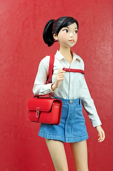 draw a girl going to school with a red briefcase