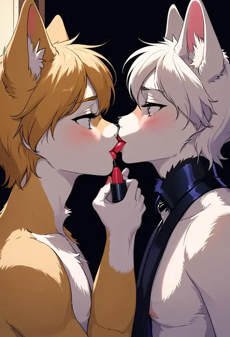 Furry gay  boys kissing lipstick 