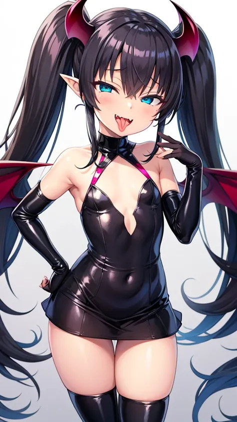 tachi-e, game cg, Highly detailed and realistic CG, Colorful, Masterpiece, Best Quality, jewel-like eyes, 1girl, solo, black hair, shiny hair, long straight hair, very long twintails, slender, skinny legs, succubus girl,succubus luxury dress, mini skirt, s...