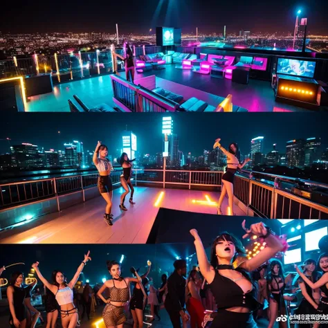 Opening Scene: Rooftop Party**
   - **Setting:** A stylish rooftop with neon lights.
   - **Action:** The members are seen arriving individually, showcasing their unique styles. They greet each other with excitement, and as they come together, the beat dro...