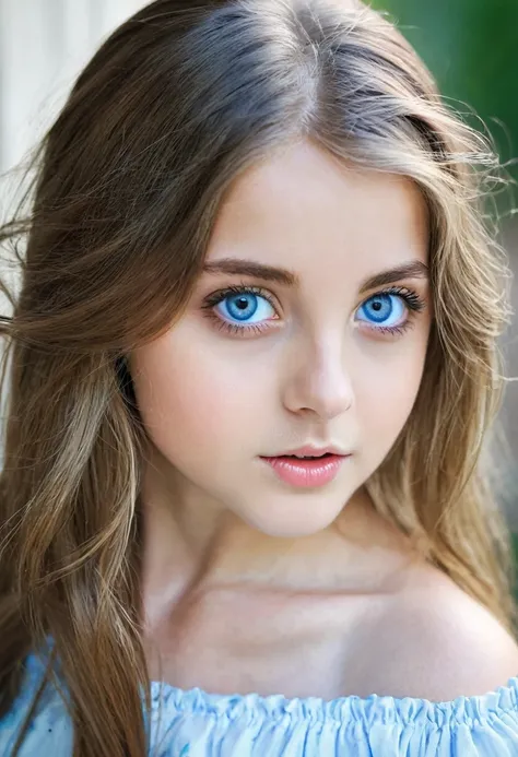 Beautiful girl with big blue eyes and long hair