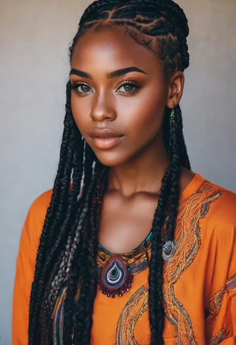 Can I get a beautiful brown skin girl with braids and  Bright orange eyes