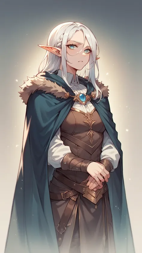 Elf ears, white hair, cape