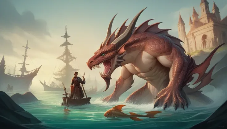 close-up of a colossal sea monster , medieval submerged seabed rpg, bottom of the water fish in the bottom, epic Art of RPG, dungeons and dragons artwork, Arte de RPG, dungeons and dragons art, arte de fantasy de masmorras e dragões, d & of fantasy art, du...