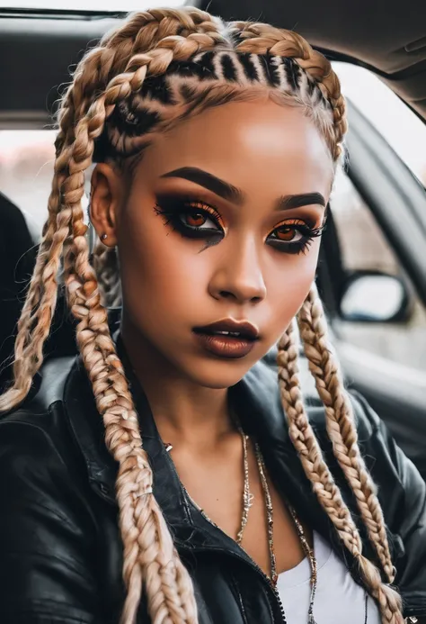 Can I get a beautiful light skin girl  with blonde braids in orange and  zombie eyes