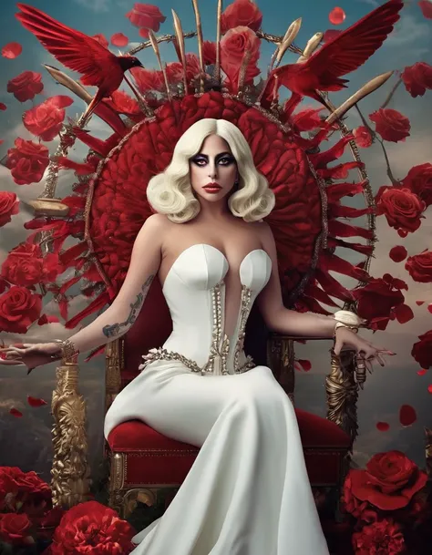 lady gaga, com um vestido listrado vermelho e branco e uma grande bengala de dolces, natalie shau, beautiful art , impressive , ...