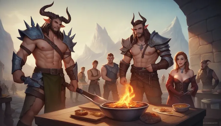 group of adventurers cooking the body of a dead beast on the fire, epic Art of RPG, dungeons and dragons artwork, Arte de RPG, dungeons and dragons art, arte de fantasy de masmorras e dragões, d & of fantasy art, dungeons and dragons art, fantasy d & arte ...