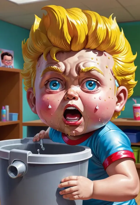 ((kid popping pimples on his face, garbage pail kids style)), in a school, 3d cartoon, high quality, detailed,