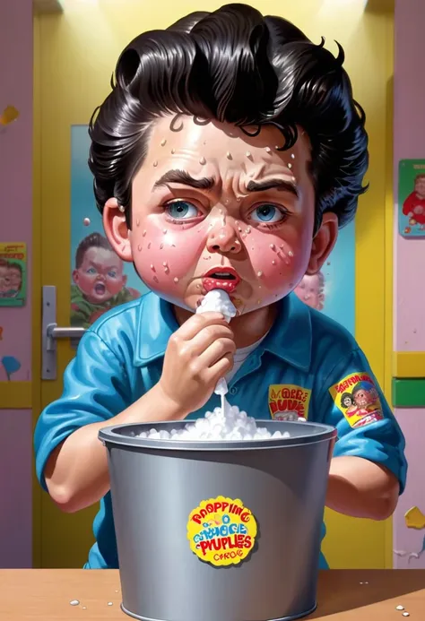 ((kid popping pimples on his face, garbage pail kids style)), in a school, 3d cartoon, high quality, detailed,