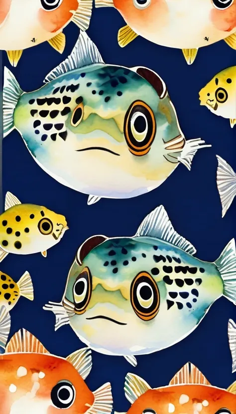 Japanese puffer fish watercolor