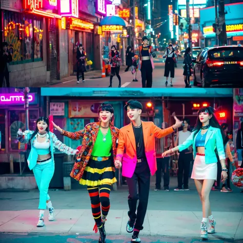 Scene**: The members walking along a vibrant city street, showcasing trendy outfits that blend street style and elegance.
- **Visuals**: Bright neon signs, fast-moving traffic, and playful interactions between the members.
- **Choreography**: A synchronize...