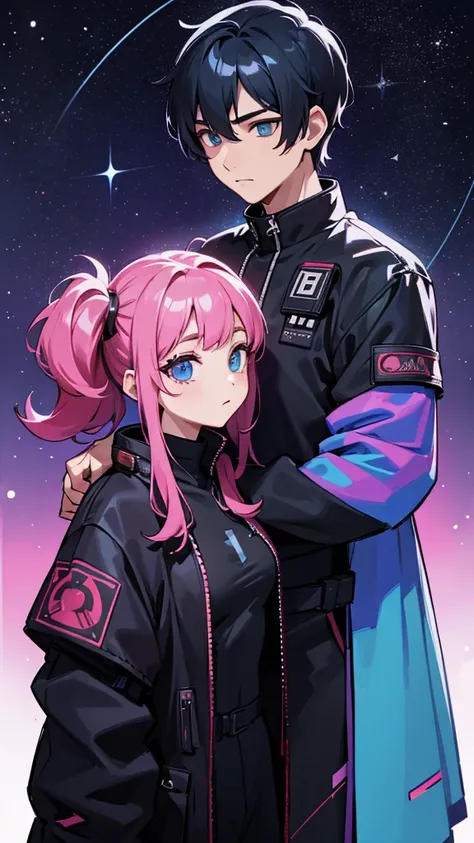 Men and women with the same face、Men and women with the same eye color、Men and women with the same hairstyle、star座、star、universe、Cyberpunk clothing