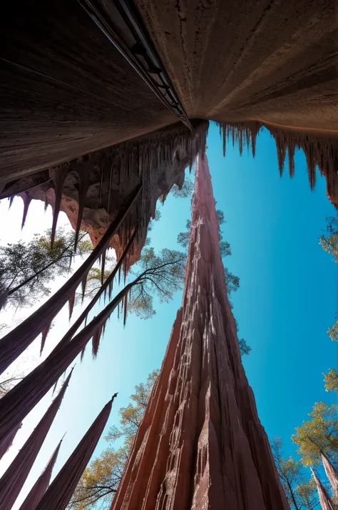 stalactites, 3-color, wide-angle screen, photographic style