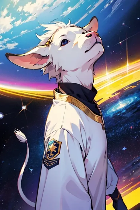 Space background、Star-studded sky、White cow looking up、Ox Zodiac Sign