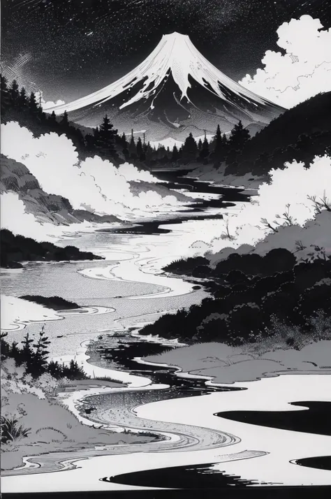 Coloring book　Base paper　landscape　Japan　Black and White