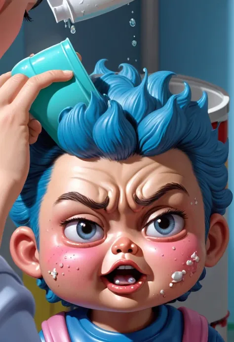 kid popping pimples on his face, ((garbage pail kids style)), in a school, 3d cartoon, high quality, detailed,