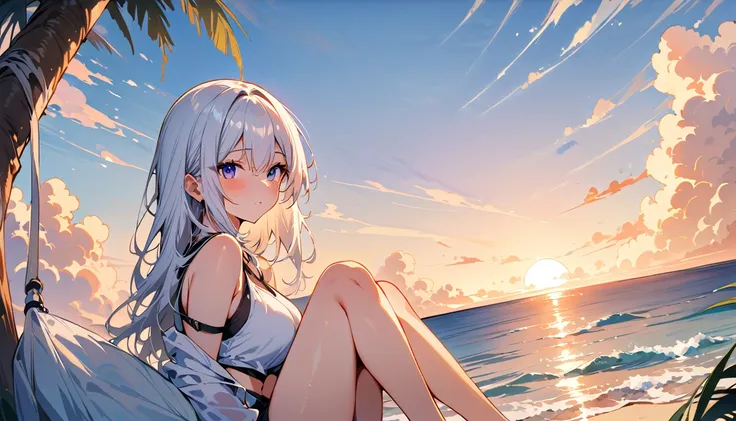 (masterpiece, highest quality:1.2), 1 girl, alone,eyes open,tropical atmosphere,ocean,relaxing