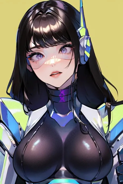 empty eyes,robotized woman ,big bust,Robot Joint ,Metal skin,black bodysuit