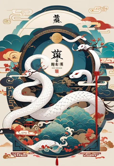 cover page, Four major folk legends of ancient China, The Legend of the White Snake, Bai she zhuàn, flat Design, vector illustrations, graphic illustration, detailed 2d illustration, flat illustration, digital illustration, digital artwork,