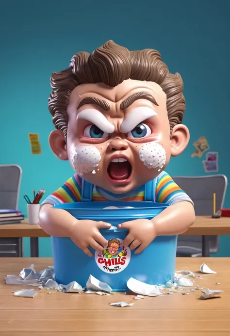 kid popping pimples on his face, ((garbage pail kids style)), in a school, 3d cartoon, high quality, detailed