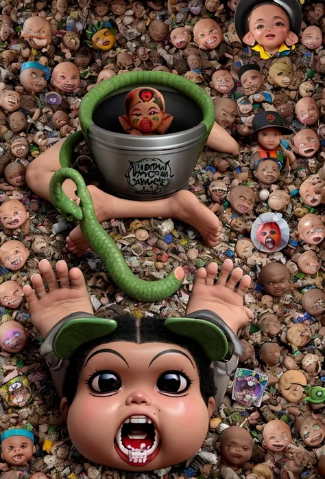 kid popping pimples on his face, snakes crawling out of holes, ((garbage pail kids style)), in a school, 3d cartoon, high quality, detailed, full body