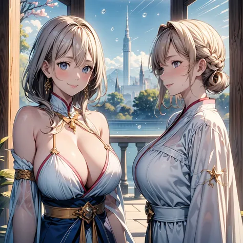 Highest quality, Super detailed, (Ultra-high resolution,8k), Ultra-high definition 4K, (Perfect Anatomy, Anatomically correct), (Three pure married shrine maidens), (A peaceful moment), (High-quality facial beauty), (sky bridge), (Photorealistic), (Detaile...