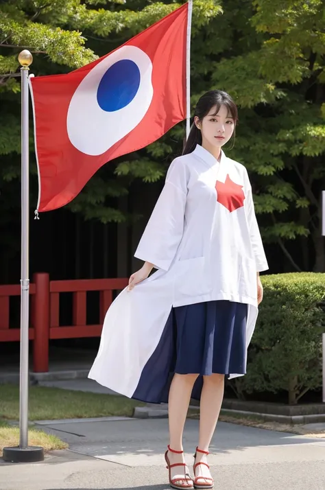 Korean woman stepping on the Japanese flag