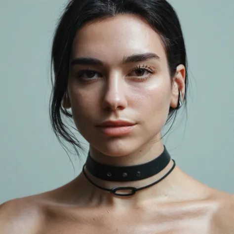 (skin texture, pores, imperfections), super high res portrait photo of a woman wearing a thin black ring choker wearing no makeu...