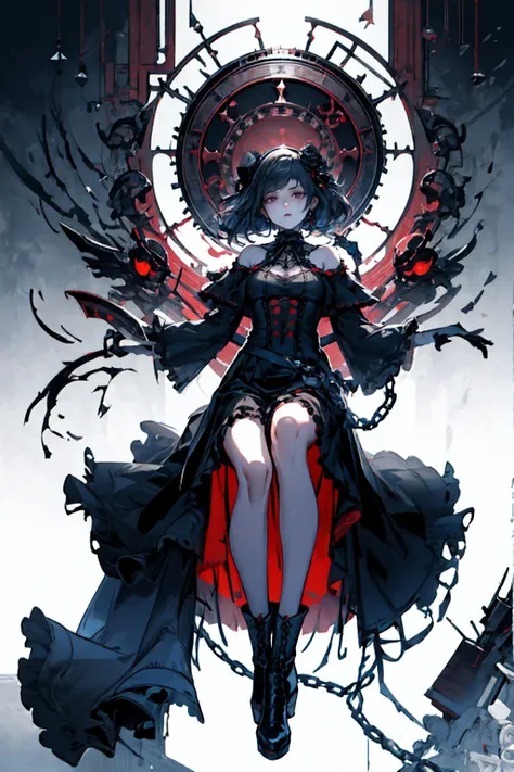 ((Highest quality)), ((masterpiece)), (detailed), One girl, Off the shoulder, blank White Background, Plain background, White Background, Red and white outfit, Inspired by Bloodborne, occult aesthetic, occult, detailed and intricate steampunk and detailed ...