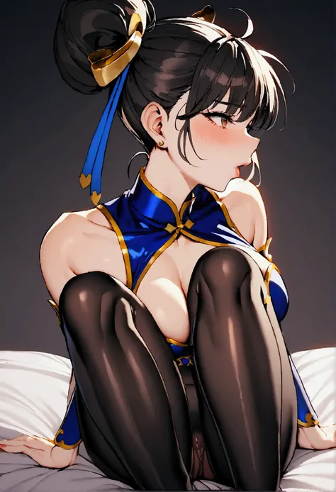 Chun-li having sex in black leggings with chest ,sitting on top
