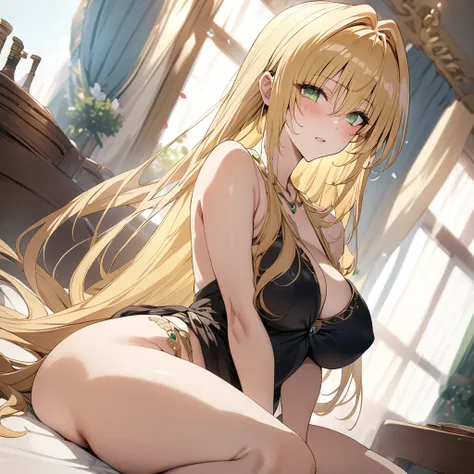 ((Highest quality)), ((masterpiece)), (detailed), （Perfect Face）、The woman is a Greek mythological figure named Tiare wearing a chiton, with blonde medium-long hair and green eyes.