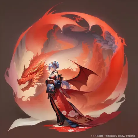 Anime character in kimono with dragon in background, The Detailed Art of the Onmyoji, onmyoji, by Shimo, Dragon Girl, Jan J, the Dragon Girl portrait, Dragon Queen, Anime fantasy illustration, pixiv Contest Winner, Digital art on Pixiv, Written by Ku Lei L...