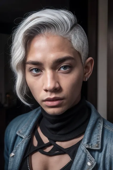 Mixed race korean african. Curly hair undercut. White hair. Grey eyes scary hot. Creppy scary. Scars face. Rebel. Kpopp.  Gangster .