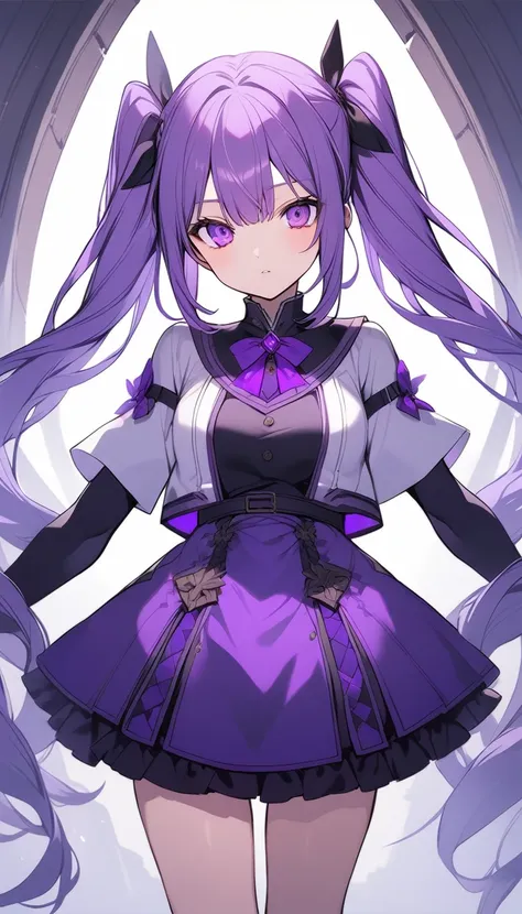 Long twin tails，Purple Hair，Purple Eyes