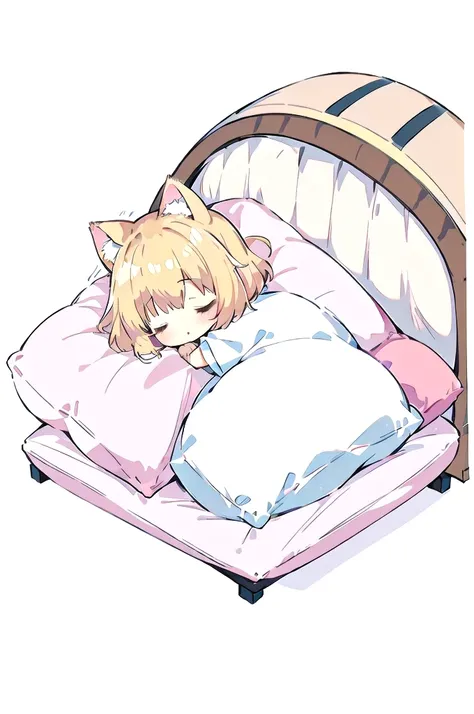 Short Hair、A cartoon of a cat sleeping on a pillow and another cat sleeping on it, there is nothingmimi, Cat girl, Beasts, There is a cat next to her, Cat girl, cute anime Cat girl, Ah ah, there is nothing, anime Cat girl, Anime Cat, dlc, Pink nightcap、Blo...