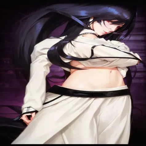 Woman with long black hair, posing, in white top with long sleeves, Gamoe Yandere grimdark, overlord albedo, Tifa Lockhart, travel by udonein inaba, tifa, Mayuri Shiina of Steins Gate, Hinata Hyuuga, Gamoe Yandere,