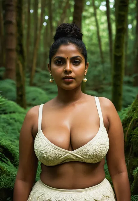 (((photo of a ancient kerala hindu devi))), (((plumpy lady))) ,(((nudist))) ((((plumpy)))), ((((standing at mossy street))), (((...