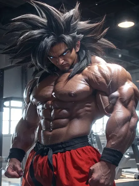 man with muscle , black hair, super saiya, dragon ball, lightening 