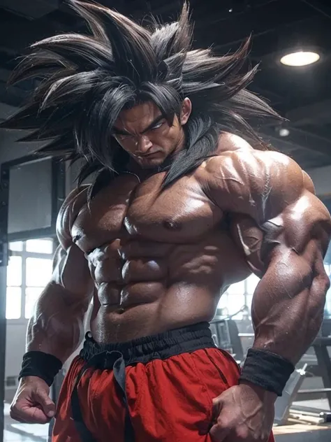 man with muscle , black hair, super saiya, dragon ball, lightening 