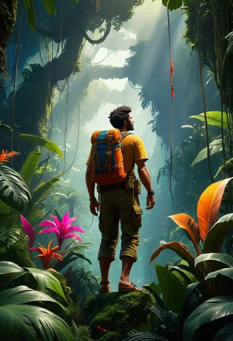 (Jungle Adventurer), in Vibrant Void, juxtaposing vibrant with a sense of emptiness, full body, award-winning, cinematic still, emotional, vignette, dynamic, vivid, (masterpiece, best quality, Professional, perfect composition, very aesthetic, absurdres, u...